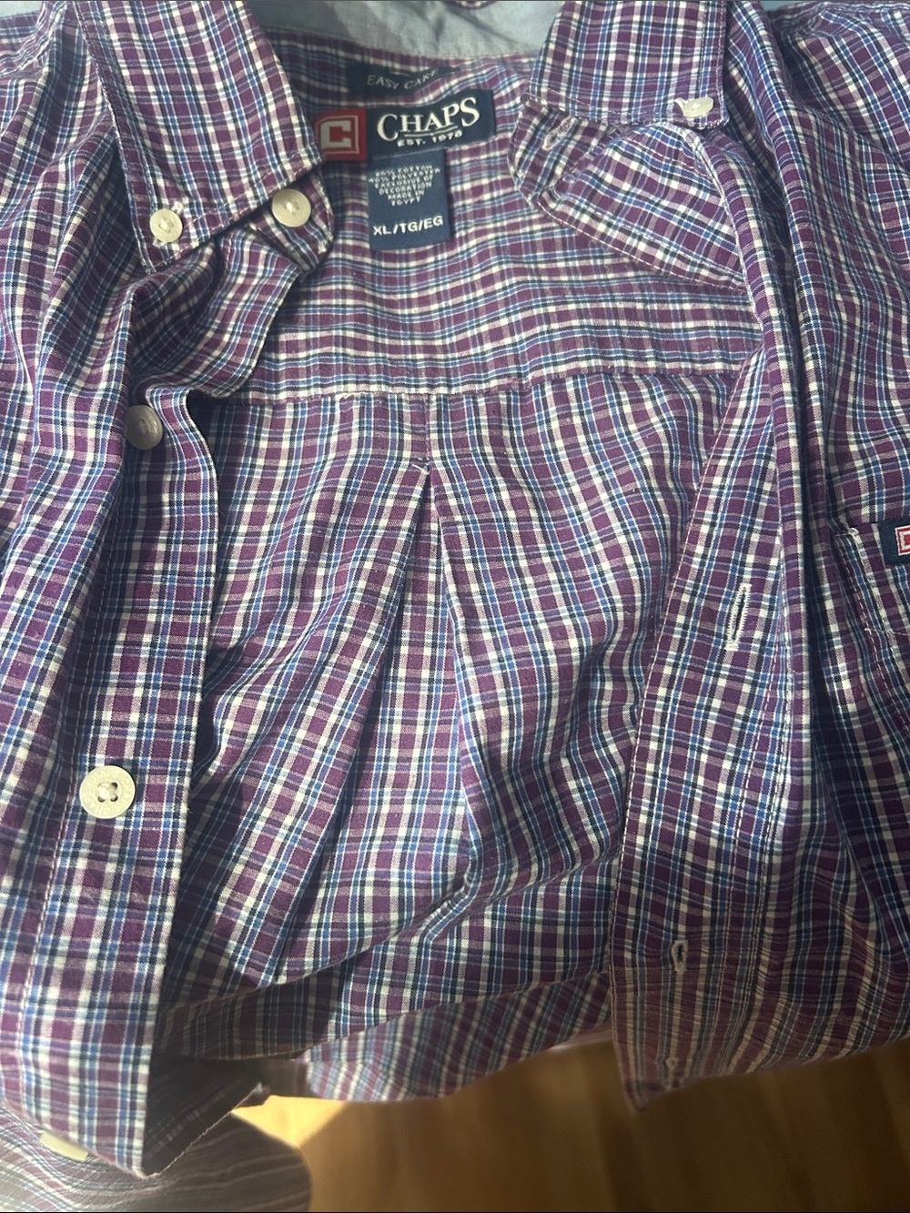 Chaps Men’s Plaid Button-Down Shirt — Purple, Blue, White